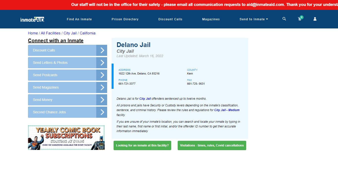 Delano Jail | Inmate Locator