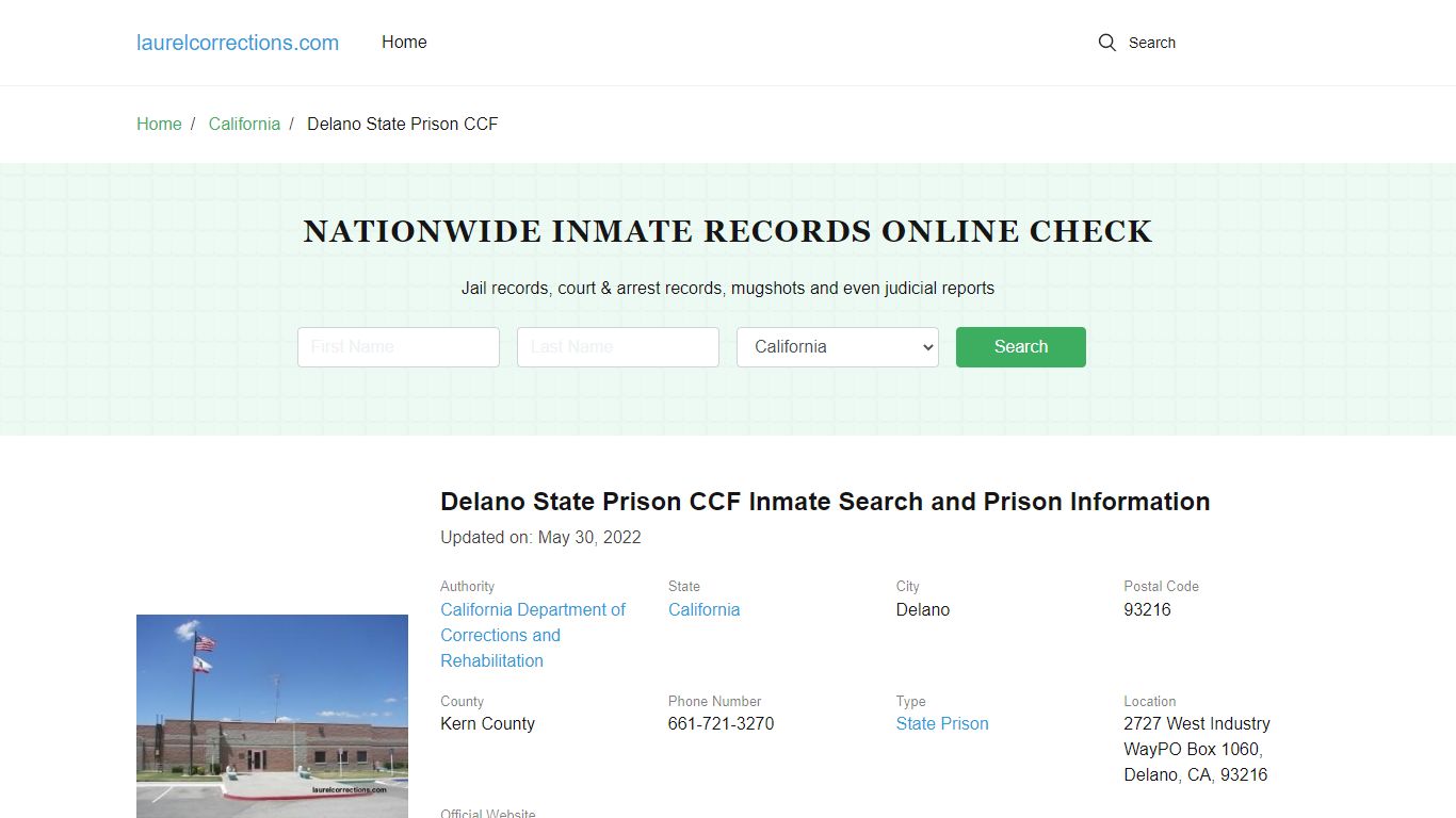 Delano State Prison CCF Inmate Search and Prison Information